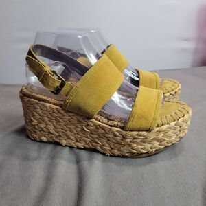 Naughty Monkey Womens Espadrille Wedge Sandals Size 8.5‎ Yellow Suede & Raffia